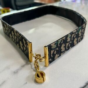 Vintage Christian Dior Monogram 2 sided leather Blue Belt From Paris 1978 30”